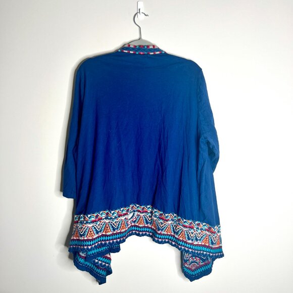 Johnny Was Floral Embroidered Mina Open Front Cardigan Blue Bohemian Sz XL - Picture 5 of 5